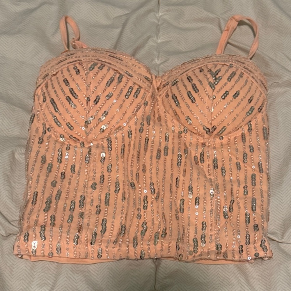 Peach Sequin Padded Crop Top